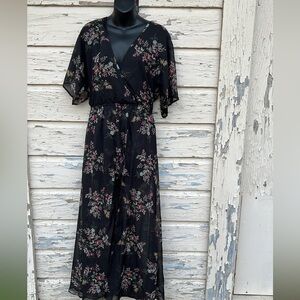 Stilettos Floral BoHo Open Back Romper Dress Over Skirt 40s Style M H15